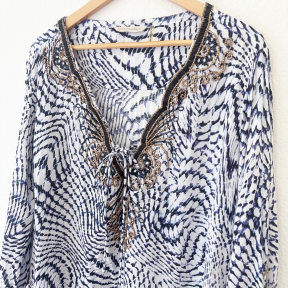 Soft Surroundings South Beach Beaded Tunic Navy and white - Picture 3 of 8
